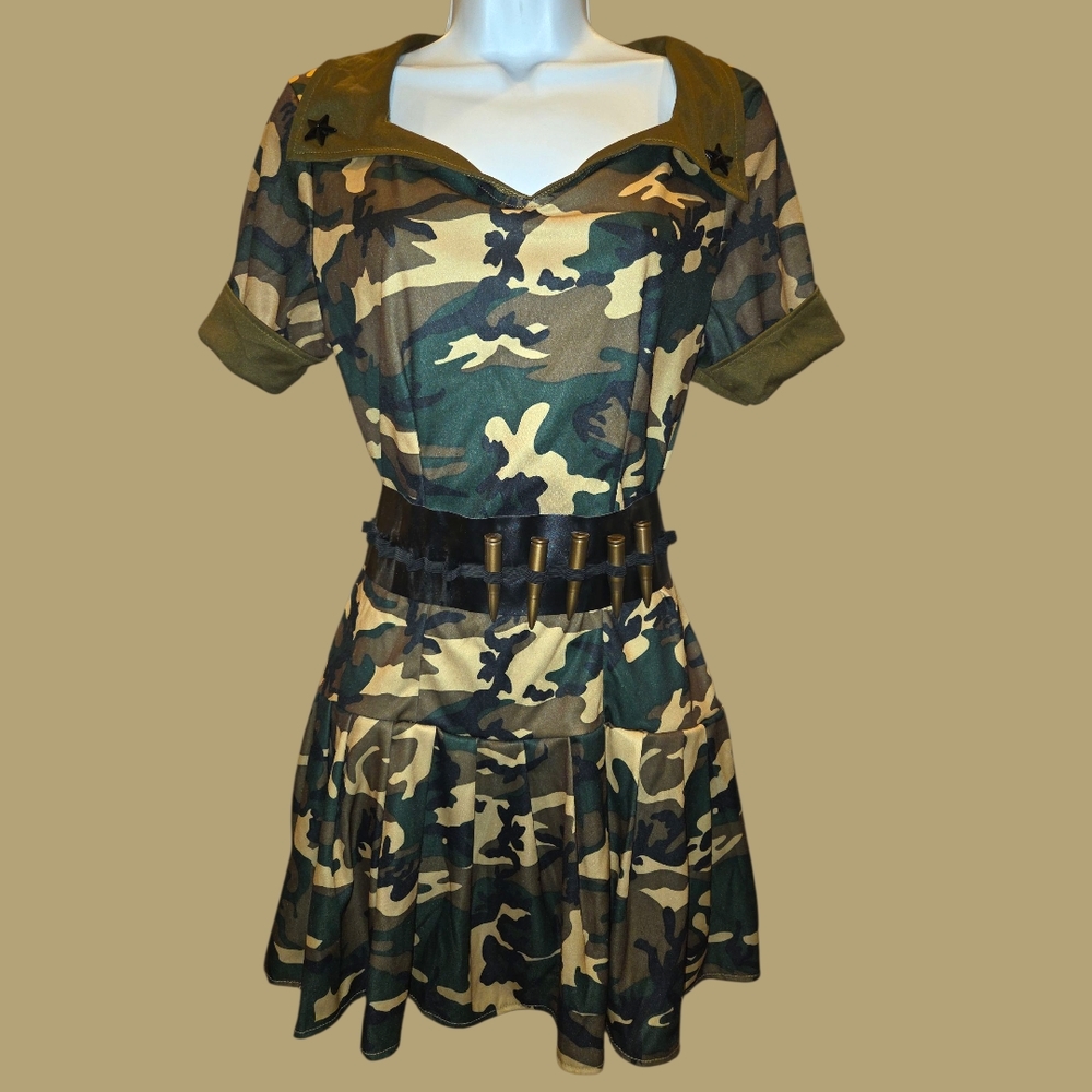 Camouflage Print Women's Army Mini Dress Halloween Costume Medium EUC